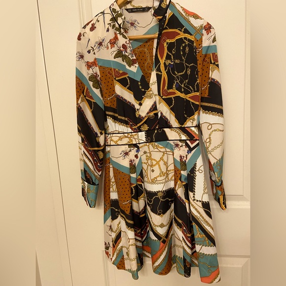 🧁ZARA floral Baroque chain patch work pleated dress- SZ: XS. NWOT - Picture 7 of 15